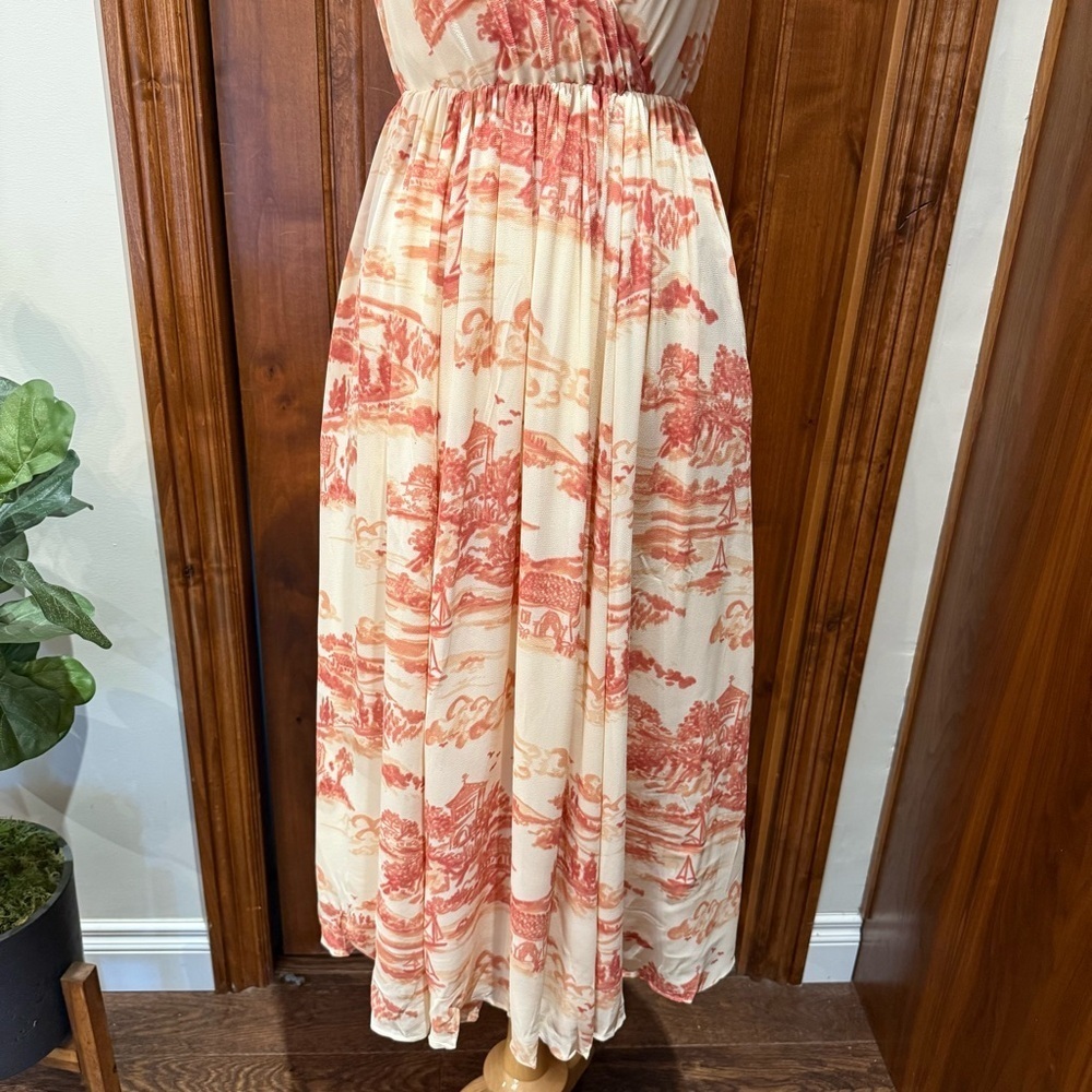 💋Reformation Farah sleeveless v neck Cream and light red Midi Dress. Size 4 - Picture 6 of 10